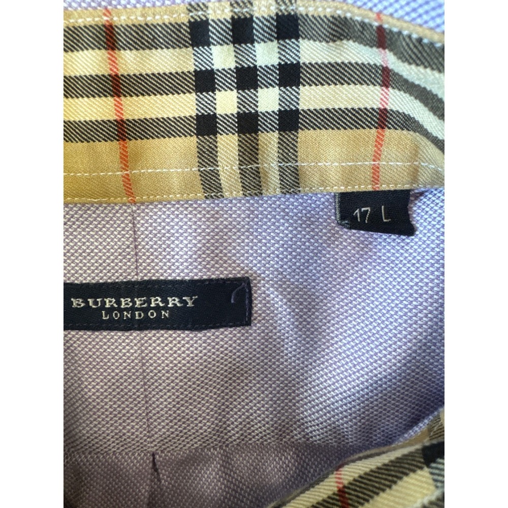 Burberry London Mens Lavender Oxford Shirt Nova Check Flip Cuff Size 17 L USA - Picture 3 of 8